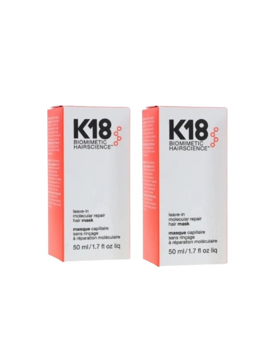K18 Leave-In Molecular Repair Hair Mask 50ml (1.7 oz) Pack of 2 Hair Treatment